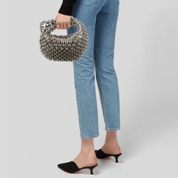 SOLD!! BOTTEGA VENETA MINI JODIE LEATHER SILVER METALLIC STUDDED BEADED BAG - Picture 2 of 9